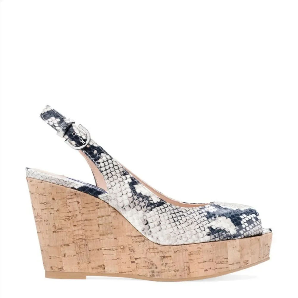 Stuart Weitzman NWOT Jean Snake-Embossed Leather Slingback Sandals size 9 - Picture 2 of 14
